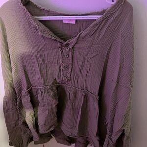 Pink Lily Green Textured Blouse